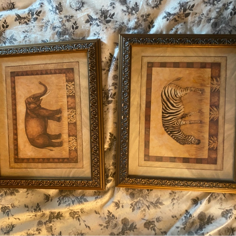 Framed Elephant and Zebra Art Prints